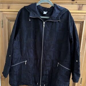 Chico's Zenergy Navy Embossed Camo Print Anorak Jacket Size 3=16/18